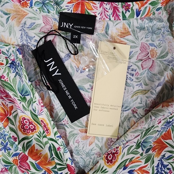 Jones new York floral babydoll peplum linen blend button down tunic plus size 2X - Picture 7 of 7